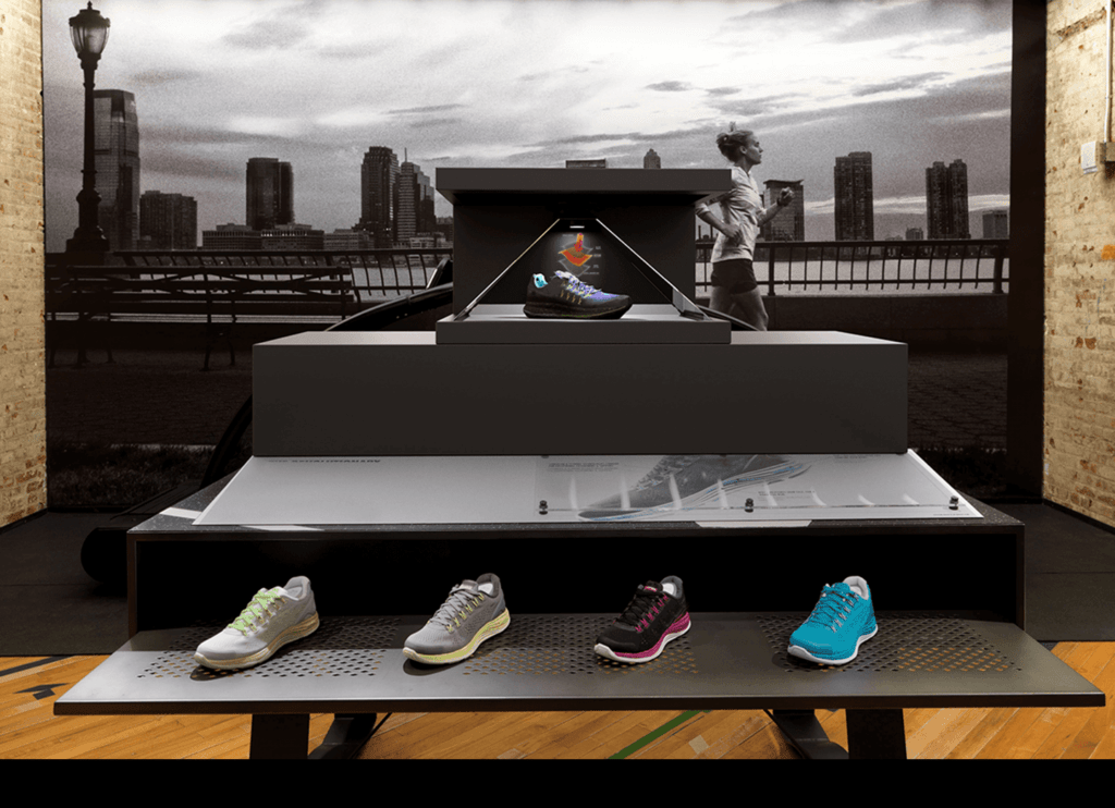 RealFiction hologram on rubber shoes display